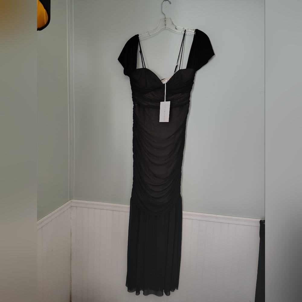 Elegant  Saints And Secrets Black Maxi Dress with Cap Sleeves